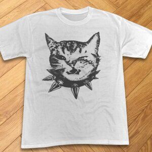 Punk Cat Graphic T Shirt White Spiked Collar Cat Grunge Aesthetic Tee
